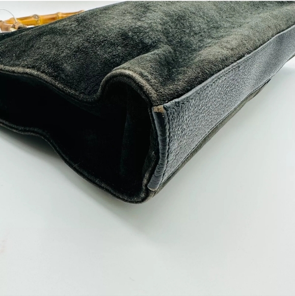 GUCCI Black Suede Bamboo Top Handle Satchel Hand Bag! - Picture 7 of 14